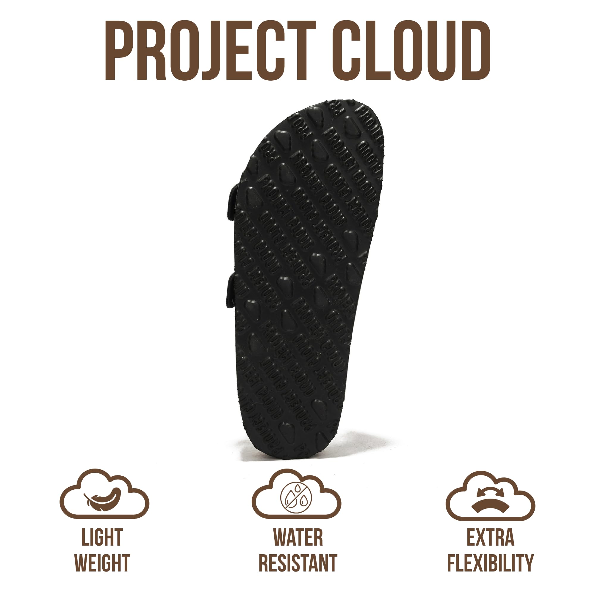 Project Cloud 100% Genuine Leather Flat Sandals For Women 2026 Cork Footbed Womens Sandals with Memory Foam and arch support Vacation Essentials Slides for Women Footwear (VenitaWD,BLK,9)