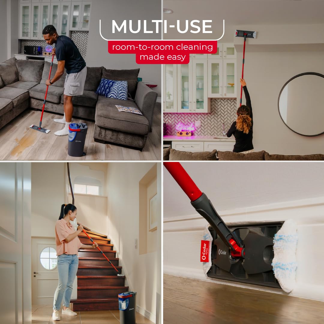 O-Cedar H2prO Flat Mop System | Quick Cleaning Tool | Clean with Clean Water | Machine Washable Reusable Microfiber Mop Pad | Safe on Wood Floors, Vinyl, Tile, Baseboards, Walls