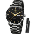 OLEVS Watch Men Black Analog Stainless Steel Watches for Mens Luxury Original Dress Business Waterproof Luminous Big Face Dressy Classic Quartz Watch
