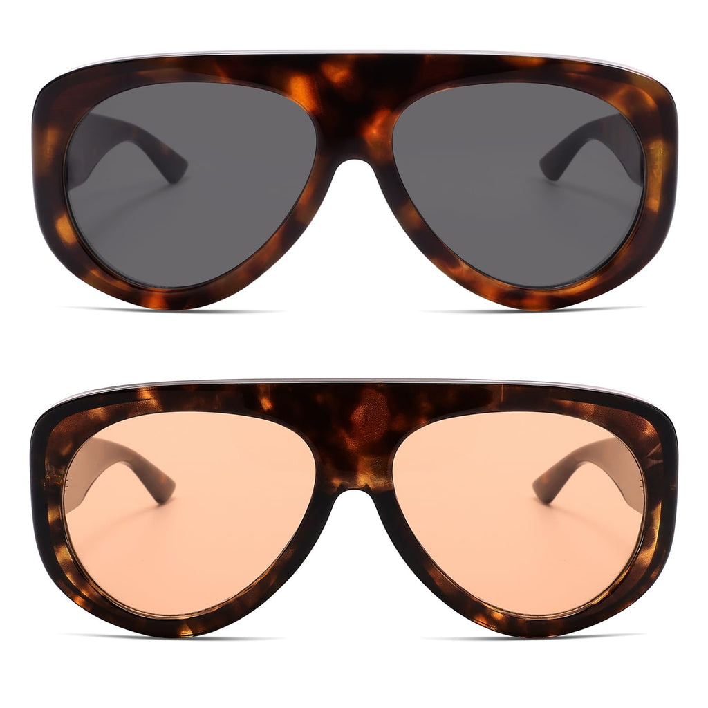 HERJOUR Trendy Aviator Sunglasses Womens Mens Retro 90s Rectangle Wrap Shades Oversized Style AR82372