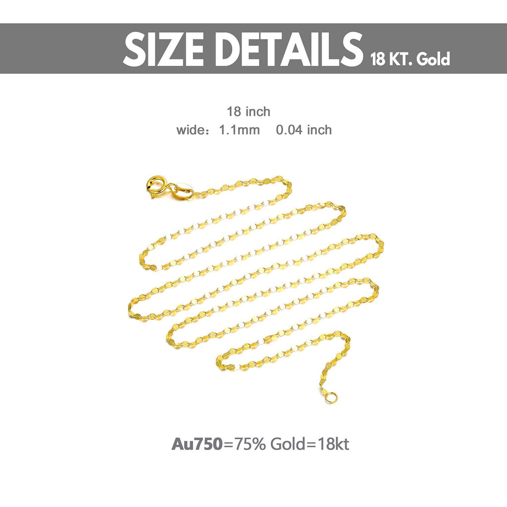18K Solid Gold Mirror Chain Necklace for Women, 1.7MM Yellow Gold Italian Mirror Link Chain Necklace Christmas Annversary Jewelry Gift for Women 18"