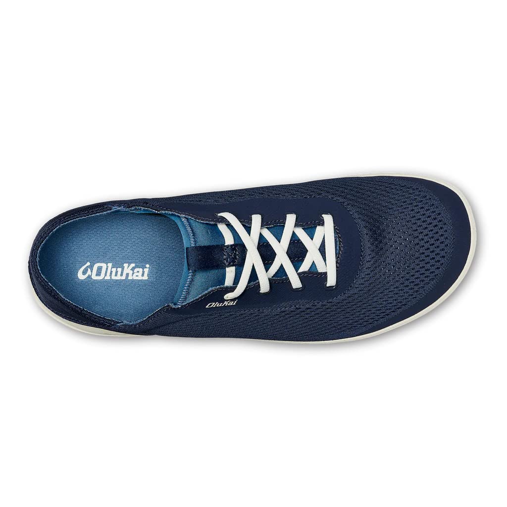 OLUKAI Moku Pae Men's Boat Shoes, Water Resistant & Breathable Mesh, Easy Slip On Design, Quick-Drying & Enhanced Traction, Trench Blue/Off White, 10.5