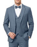 Men's 3-Piece Slim Fit Suit with Bow Tie, Single Button Blazer Vest Pants Set for Wedding Business, Formal Suit for Men Blue Grey