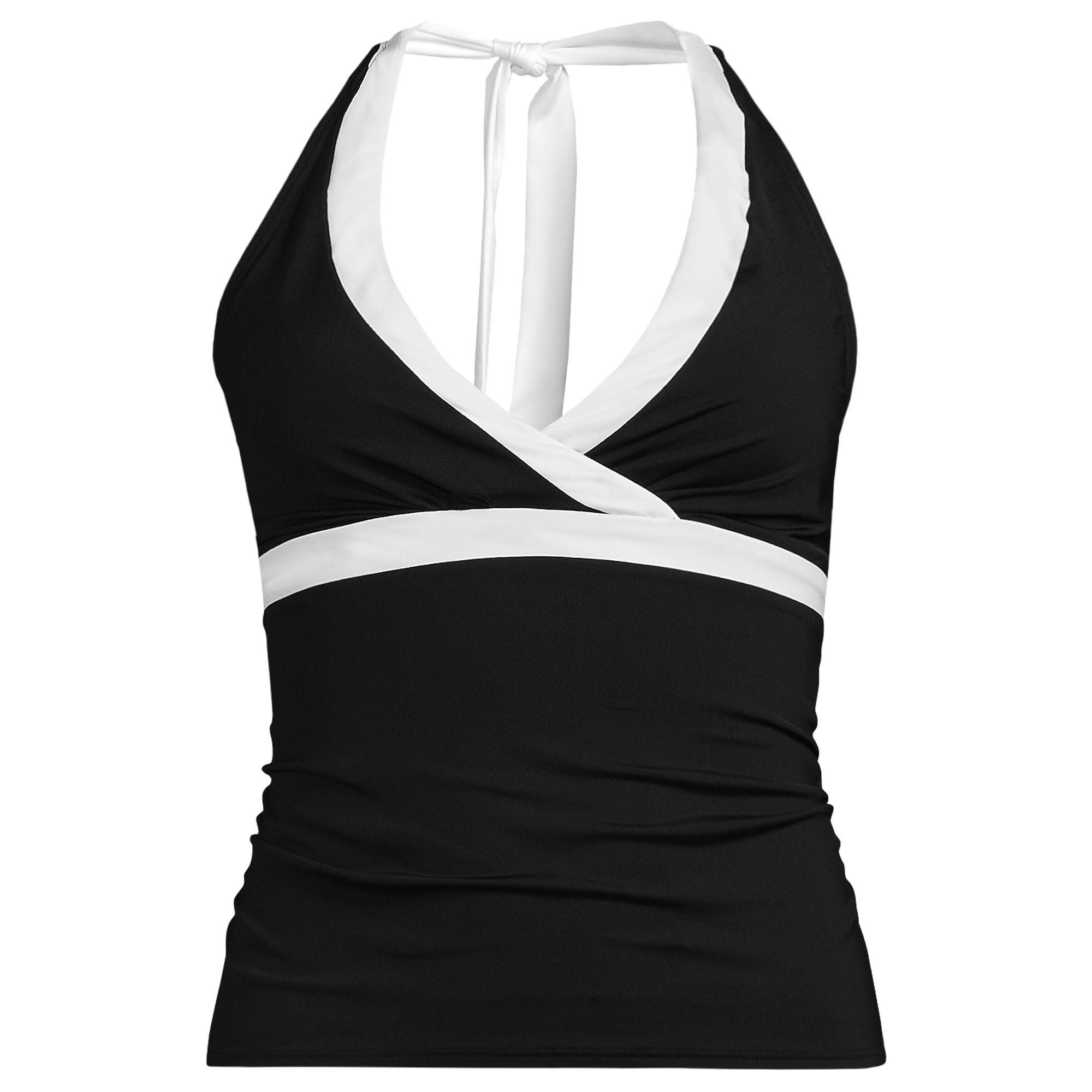 Lands' End Women's Long Torso V-Neck Halter Tankini Top X-Small Black/White