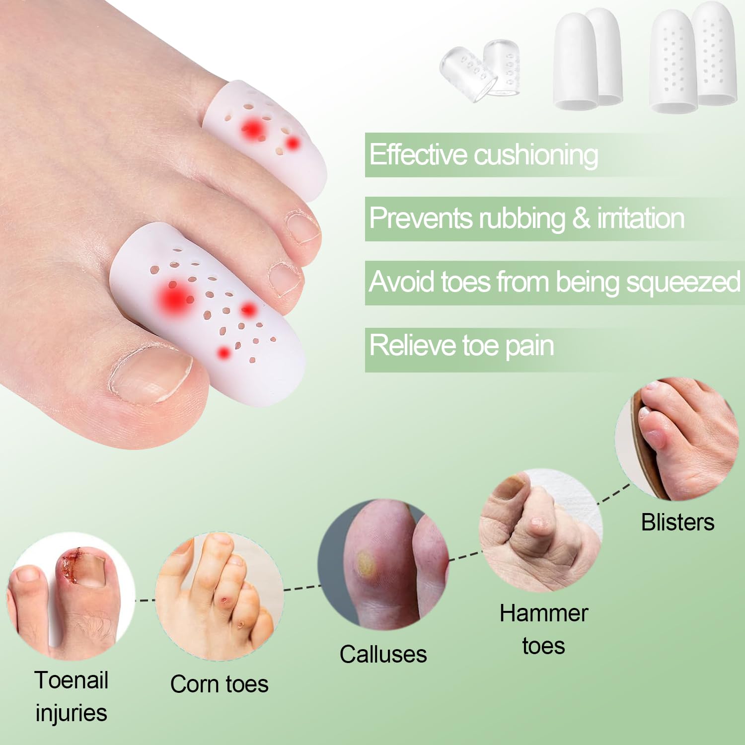 VYNFLICK Silicone Toe Protector: Gel Anti-Friction Breathable Toe Finger Caps 30PCS Toenail Guard Covers for Women Men Foot Bunion, Corn, Blister, Pain, Callu Toenail Sleeve Pads