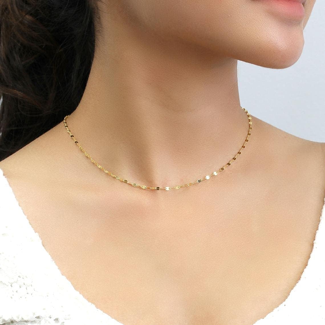 SISGEM 10K Solid Gold Mirror Chain Necklace, 1.8MM Real Yellow Gold Italian Mirror Link Chain Necklace Jewelry Gift for Women 22" (22 Inches)