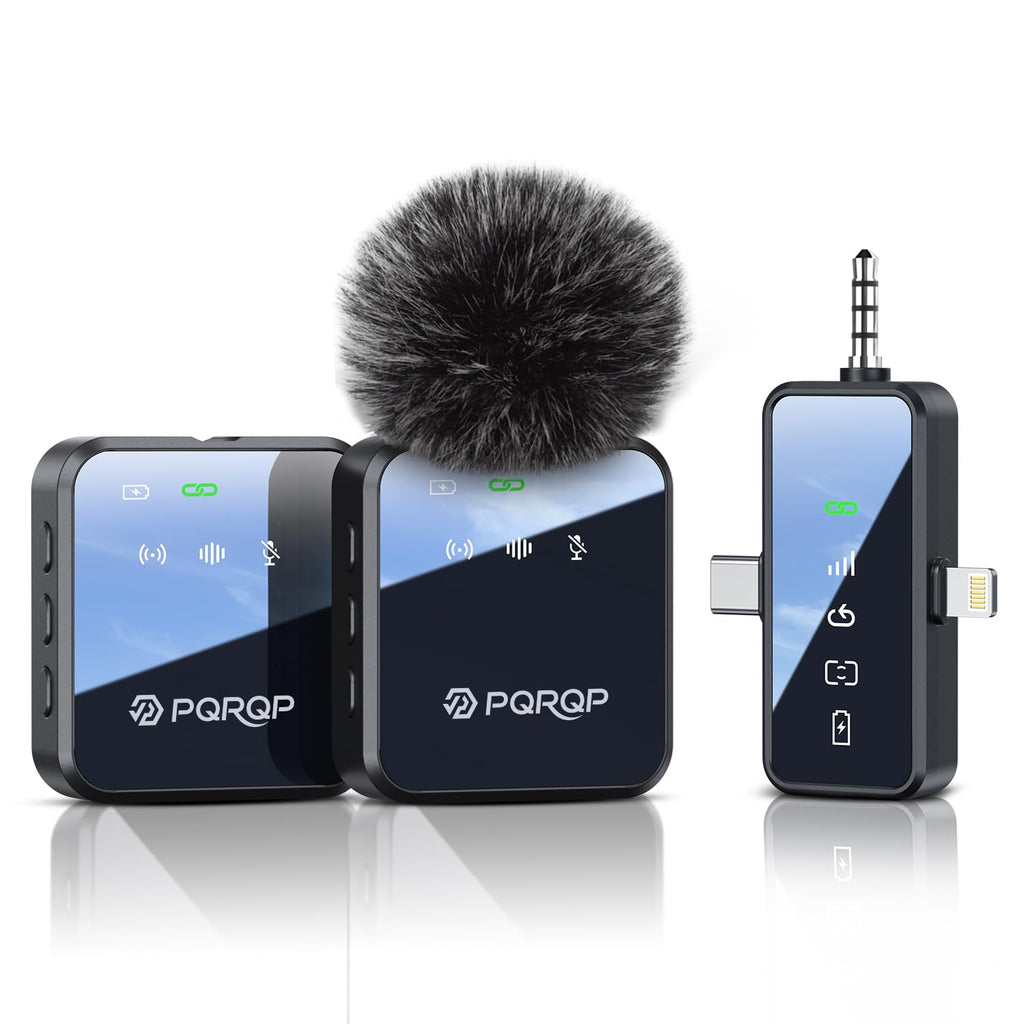 PQRQP 3 in 1 Microphone for iPhone/Android/Camera, Wireless Microphones, 328ft Transmission, 18H Battery Life, Mini Microphone for Record Interview, Vlogs, Tiktok, Bags & Cases