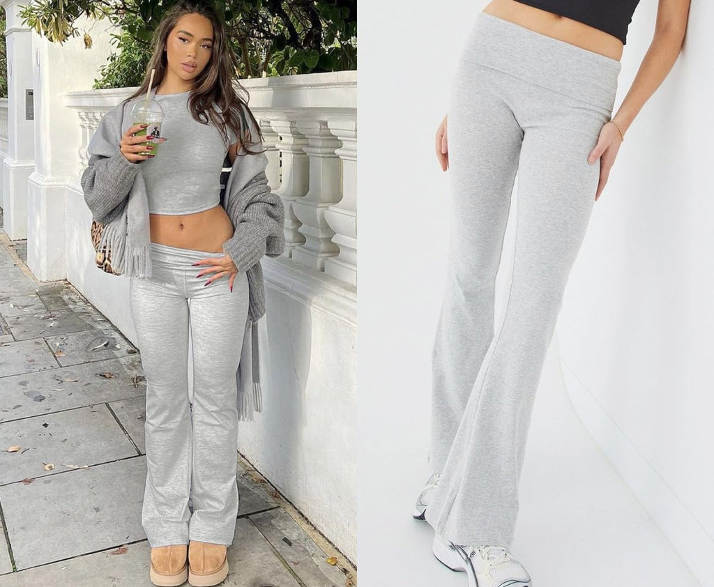 YETOWA Women's 2 Piece Lounge Outfits Slim Short Sleeve Tops Low Rise Flare Leggings Sets Yoga Sweatsuit
