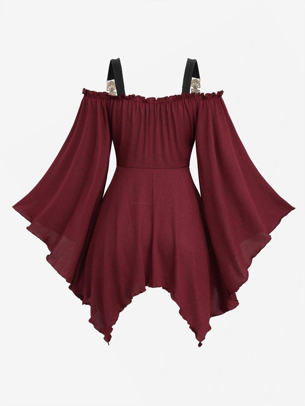 ROSE GAL Plus Size Women Medieval Renaissance Underbust Corset Blouse Off Shoulder Trumpet Sleeves Peasant Tops Shirt Victorian Goth Renaissance Costume(Red_1/1X)