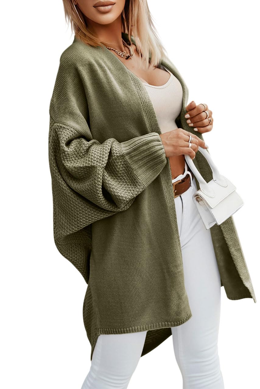 Miladusa Oversized Cardigans for Women Trendy Batwing Sleeve Long Cardigan Fall Sweaters Army Green