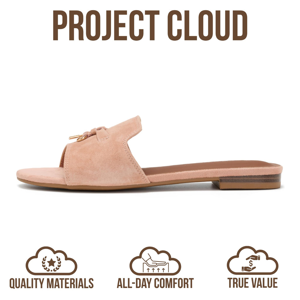 Project Cloud 100% Genuine Leather Sandals Women Dressy - Non-Slip Womens Sandals with Memory Foam Insole Slides for Women Footwear - Lightweight Flat Sandals for Women 2026 (Cannes, CHERBLOSDE,7.5M)
