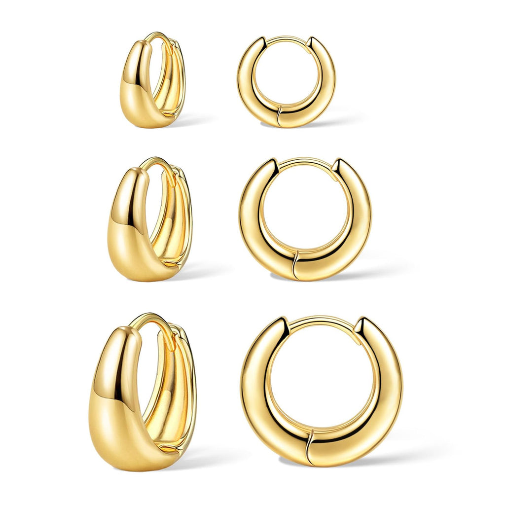 3Pairs Gold Hoop Earrings Set for Women Trendy Chunky Huggie Dainty Earring Jewelry for Women Teens (Gold - 3 Pairs)