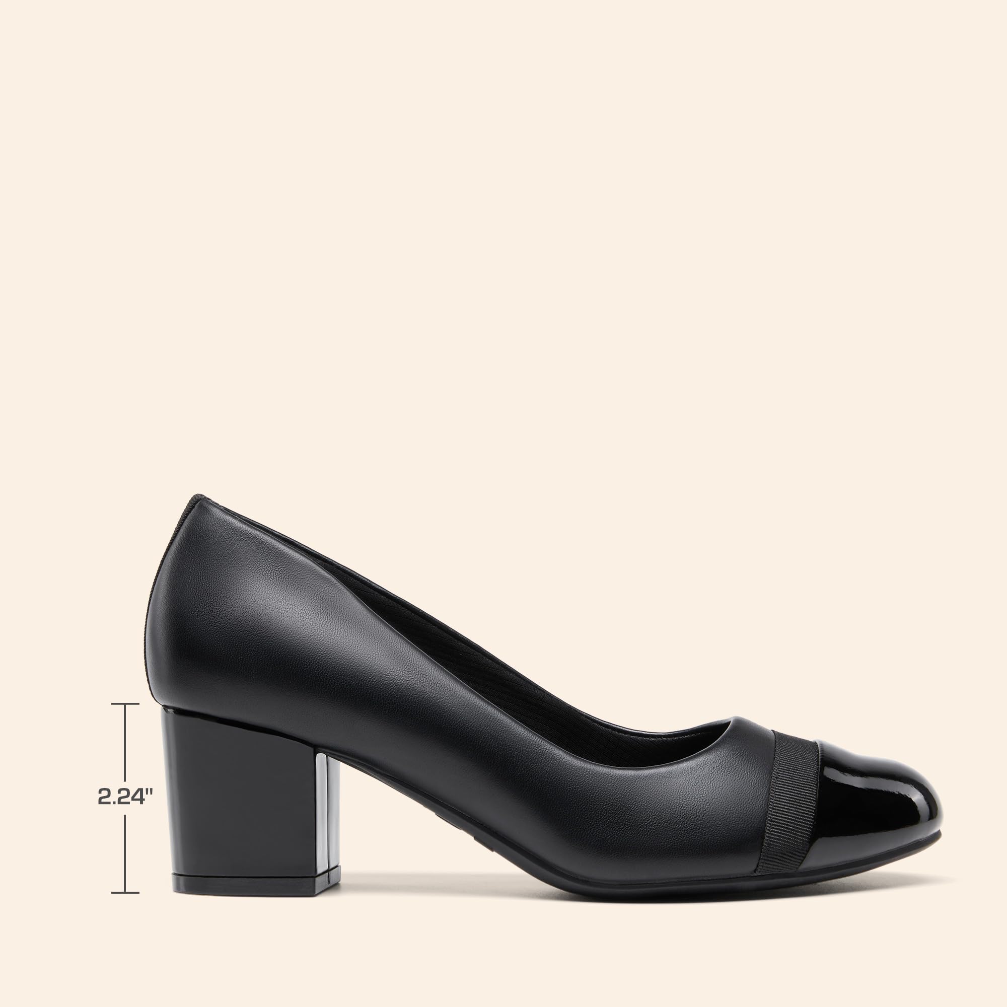 DREAM PAIRS Women's Pumps Low Chunky Block Heel Dress Shoes Closed Round Toe Comfortable Heels,Size 8W,Black-Pat,SDPU24031W-W