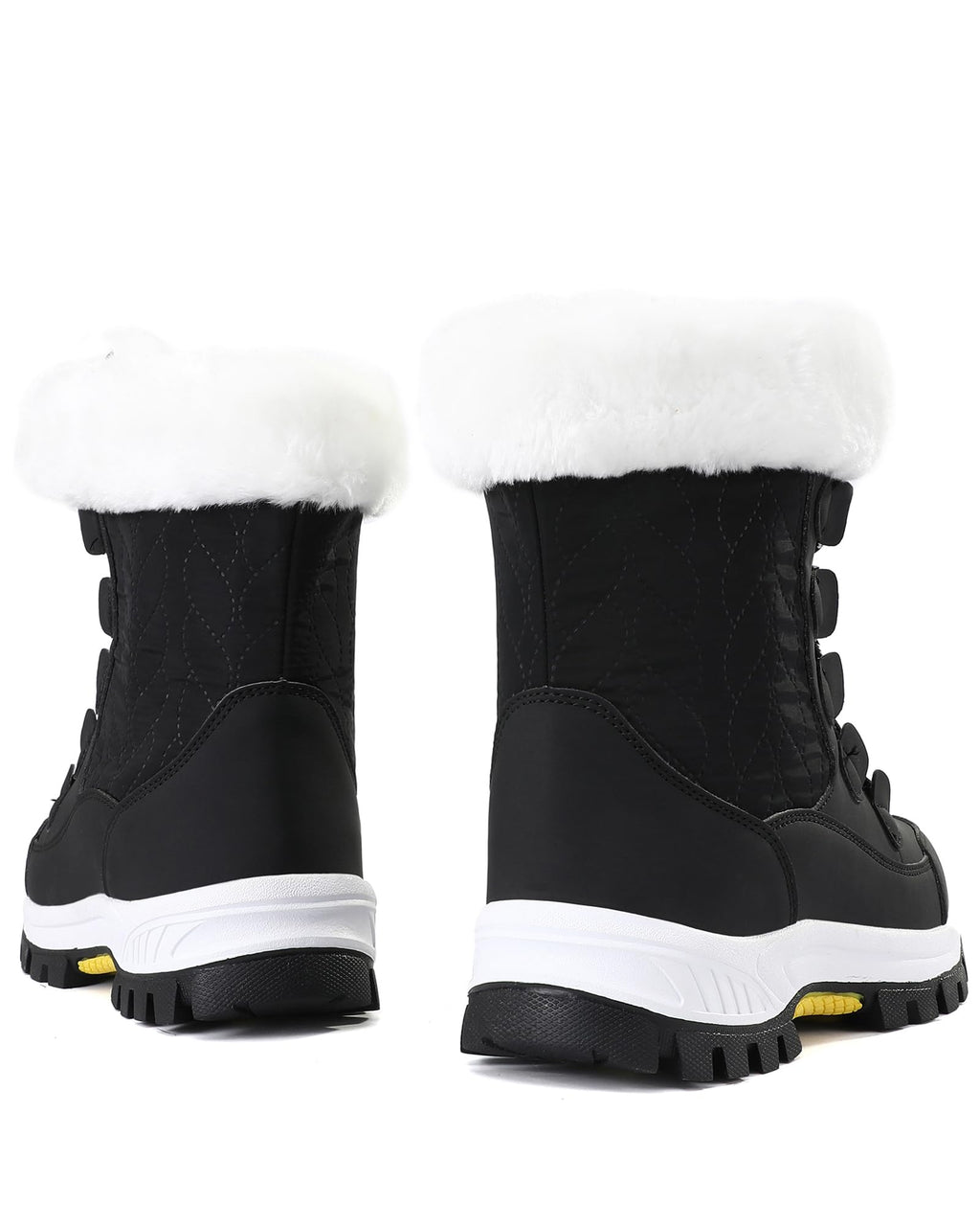 COOJOY Womens Winter Snow Boots Waterproof Shoes Walking Comfortable Hiking Booties Furry Mid Calf Warm Lightweight Black,US8 EU40