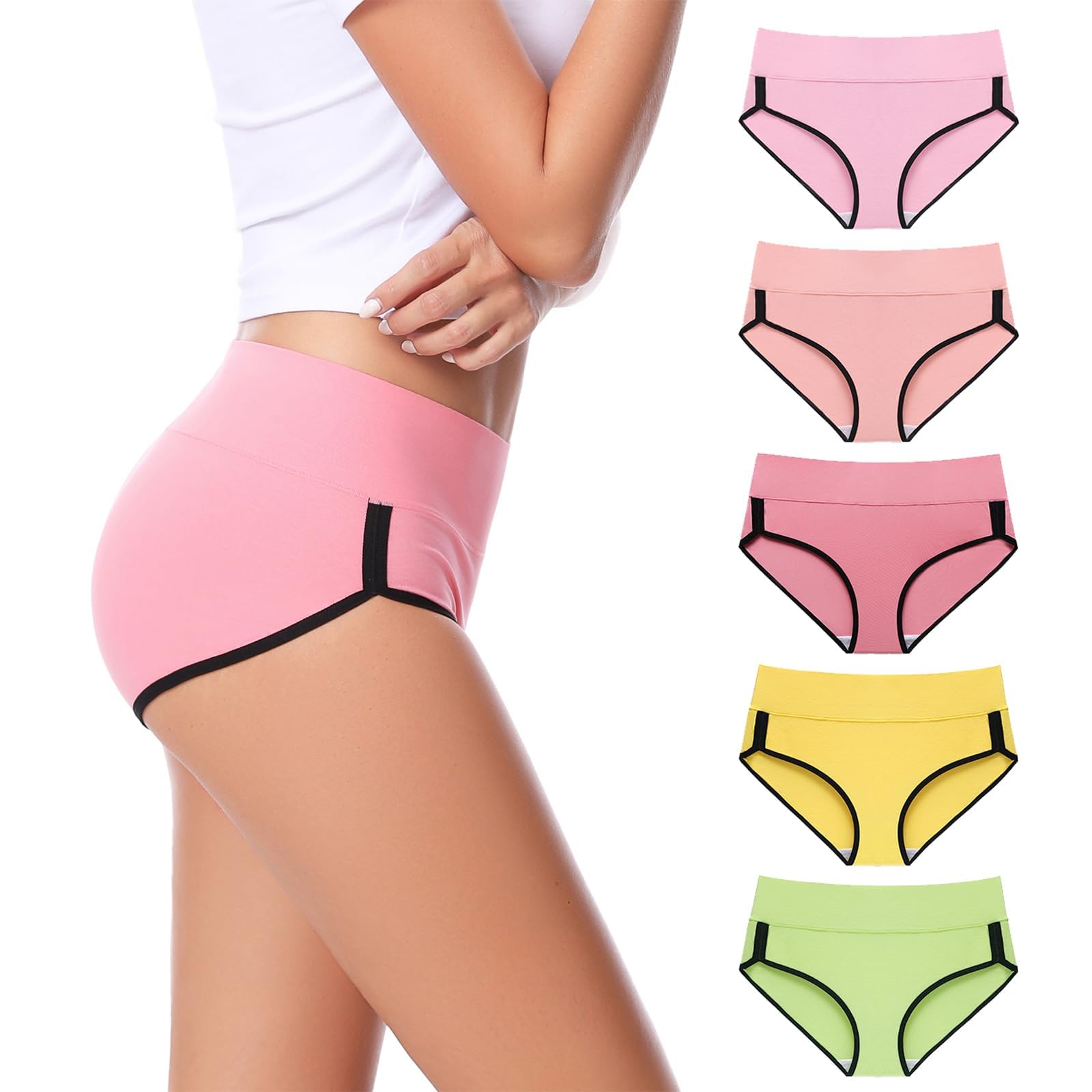 CAILECOTTON Womens Underwear Cotton Underwear for women High Waisted Full Coverage Brief Soft Stretch Breathable Everyday Hipster Ladies Pantie Comfy Briefs - Multi 5 pack