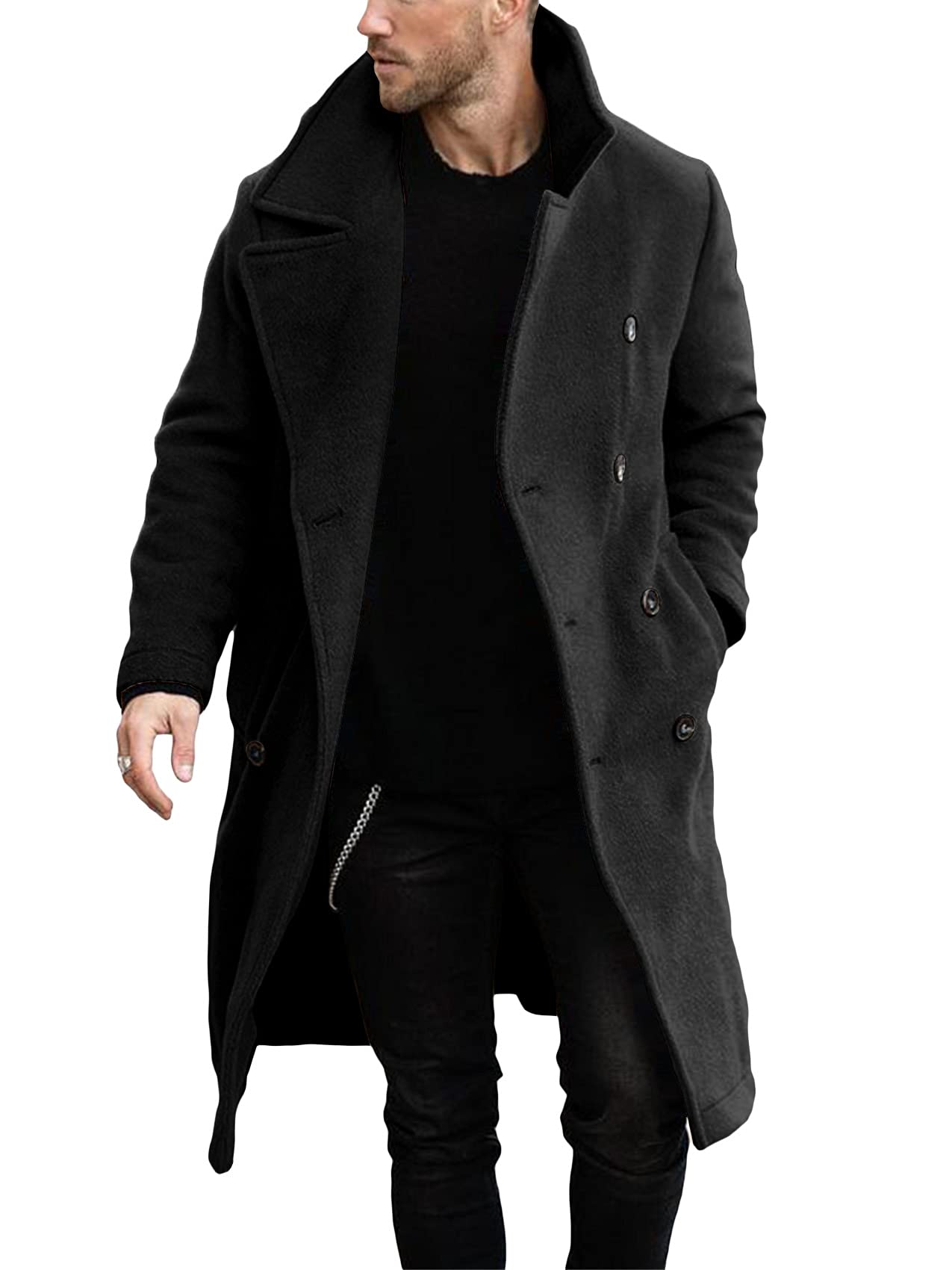 Makkrom Mens Double Breasted Trench Coat Casual Lapel Collar Business Winter Long Overcoats X-Large