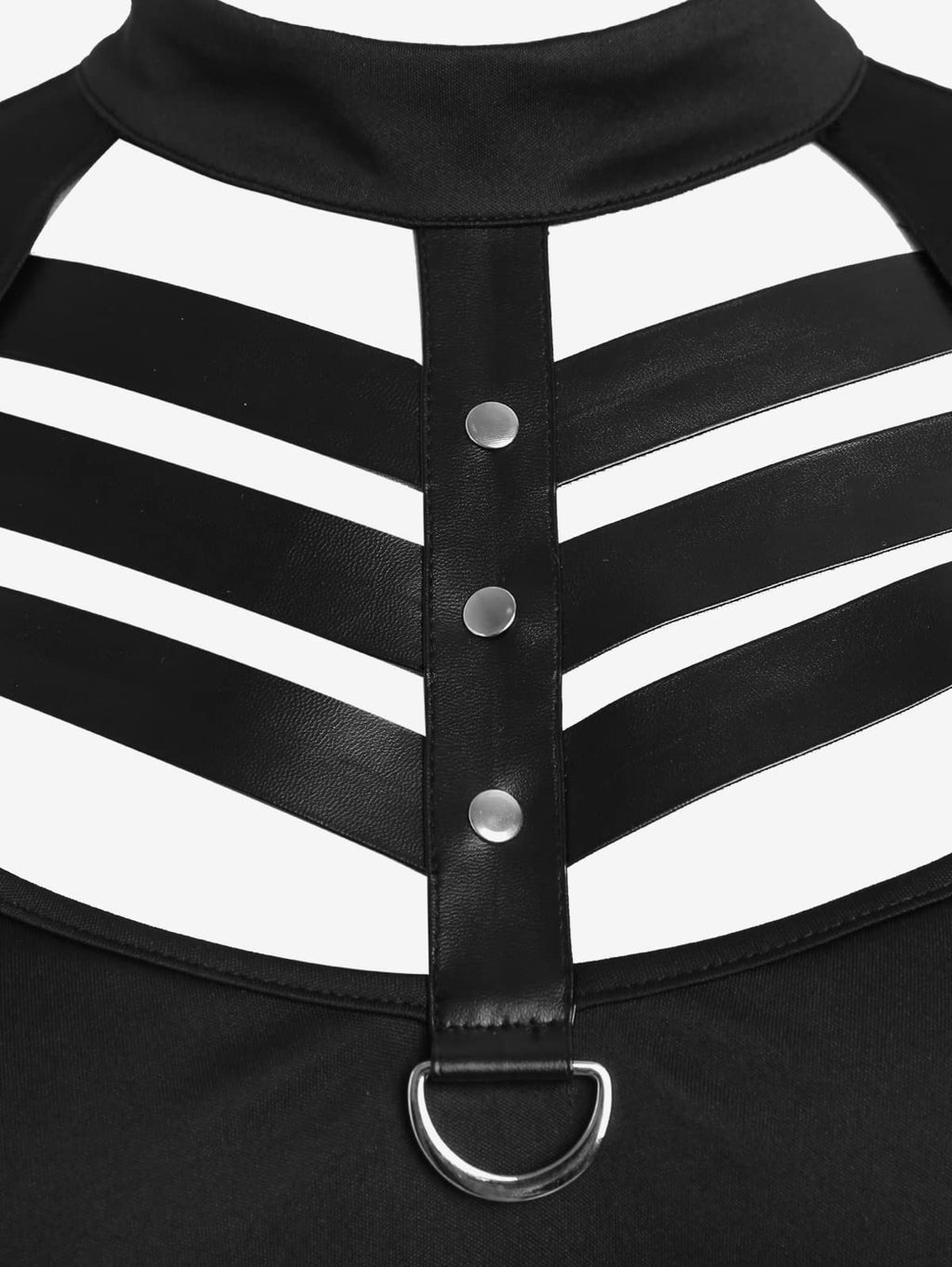 ROSE GAL Gothic D-Ring PU Leather Panel Ladder Cutout Dress（Black-214/2X）