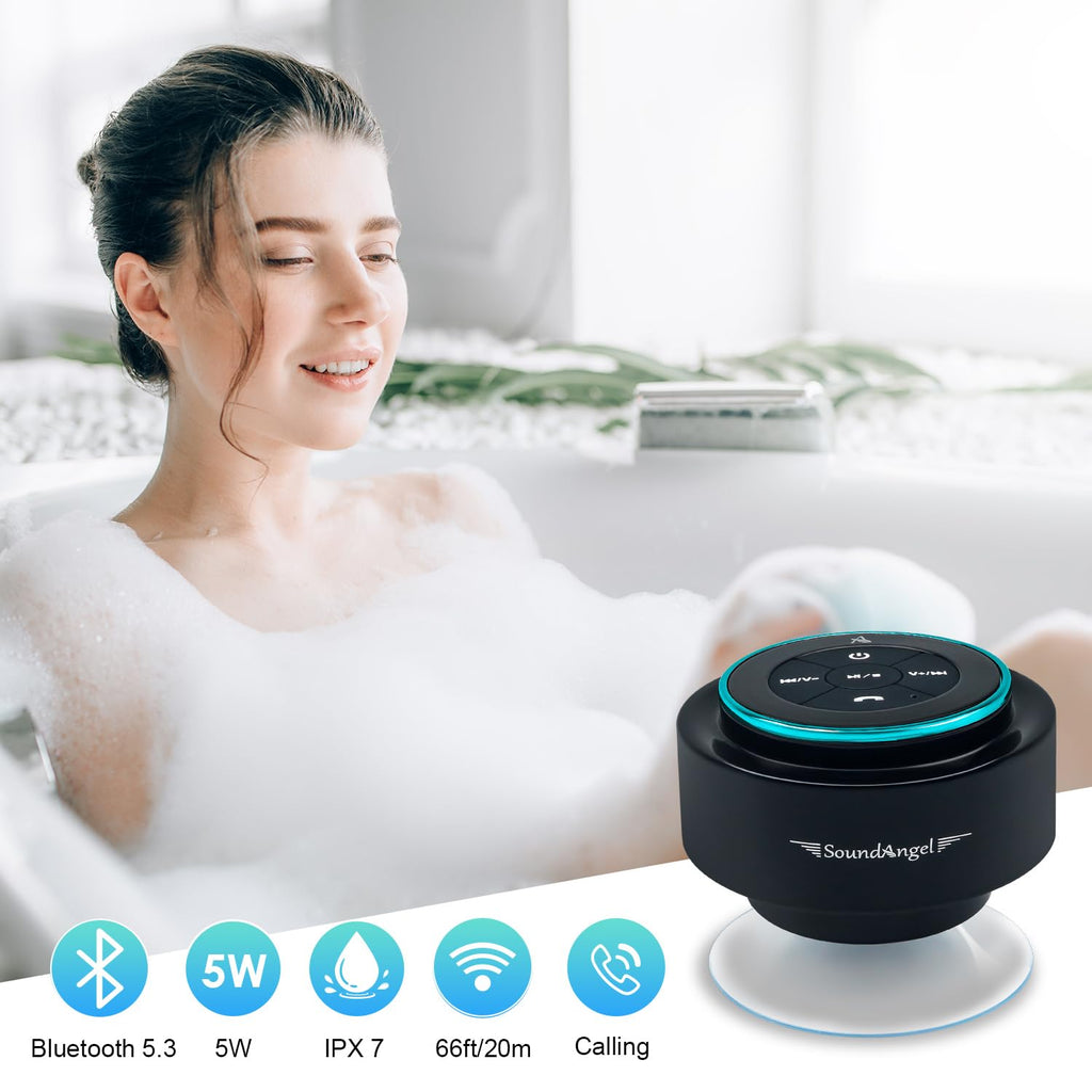 XLEADER, Upgraded, Pro Shower Speaker, Certified IPX7 Waterproof Bluetooth Speaker, with Suction Cup, Silicone Lanyard, 8W Crystal Sound&Rich Bass, 15H Playtime, Ideal Gifts - SoundAngel Mate(2 Gen)