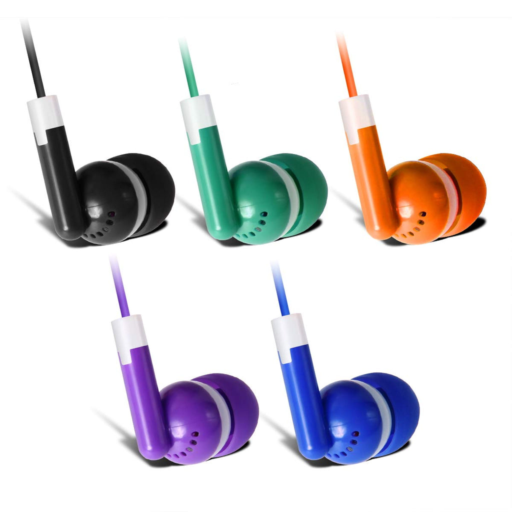 Keewonda 30 Pack Multi Color Earbuds for Kids, In-Ear, Wired, 5 Colors (Black, Blue, Orange, Green, Purple), Compatible with iPads/Mac/PC/Chromebook/Fitness & Audio Equipments