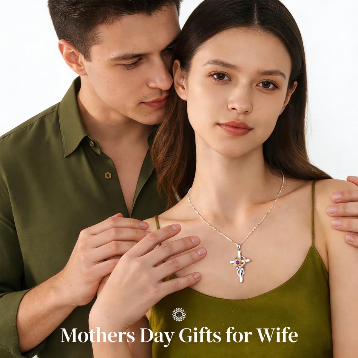 Iefil Mothers Day Gifts for Mom - First Time Mom Gifts | Sunflower Necklace, Simulated Emerald Cross Necklace for Women