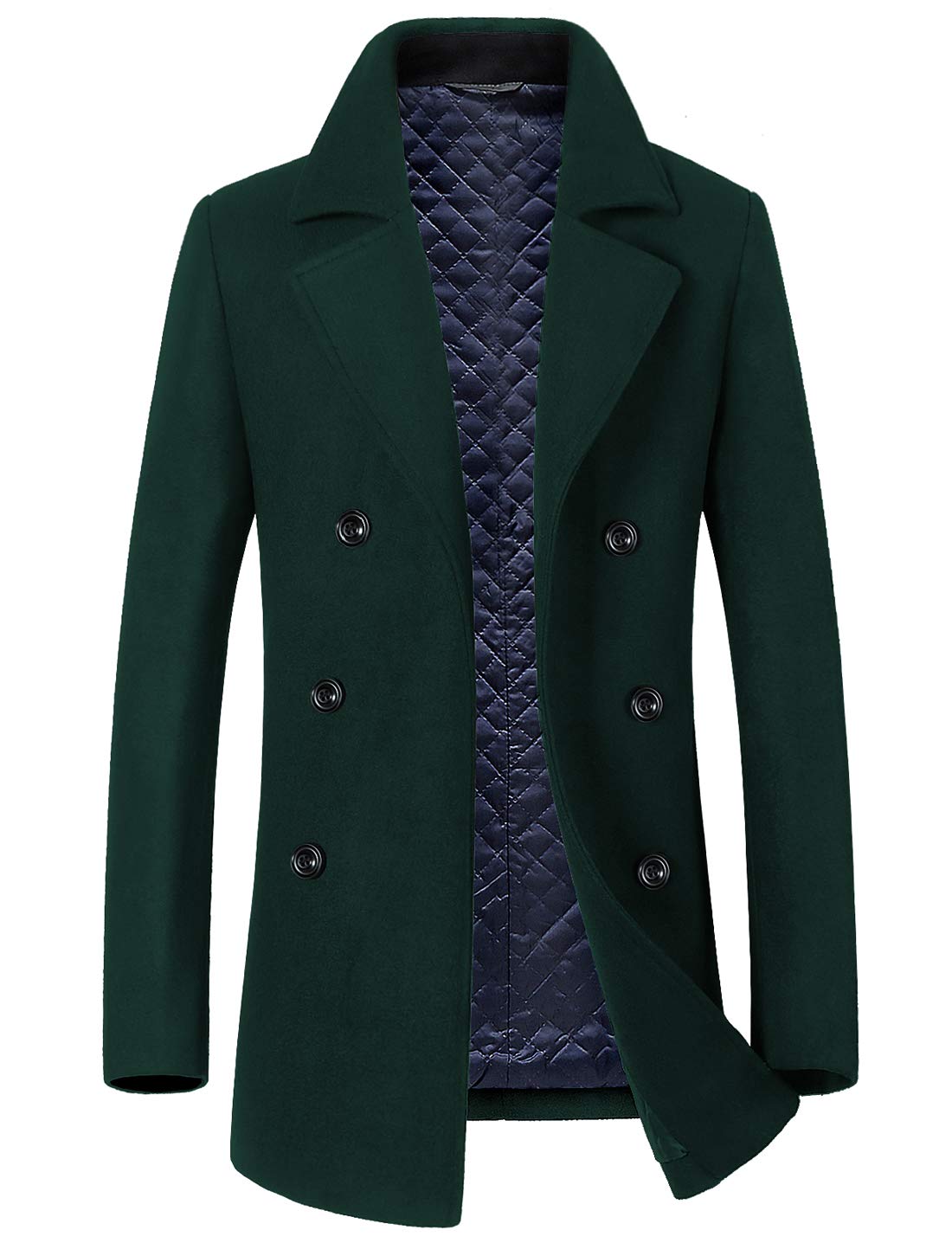 chouyatou Men's Classic Notched Collar Double Breasted Wool Blend Pea Coat (Medium, Green)