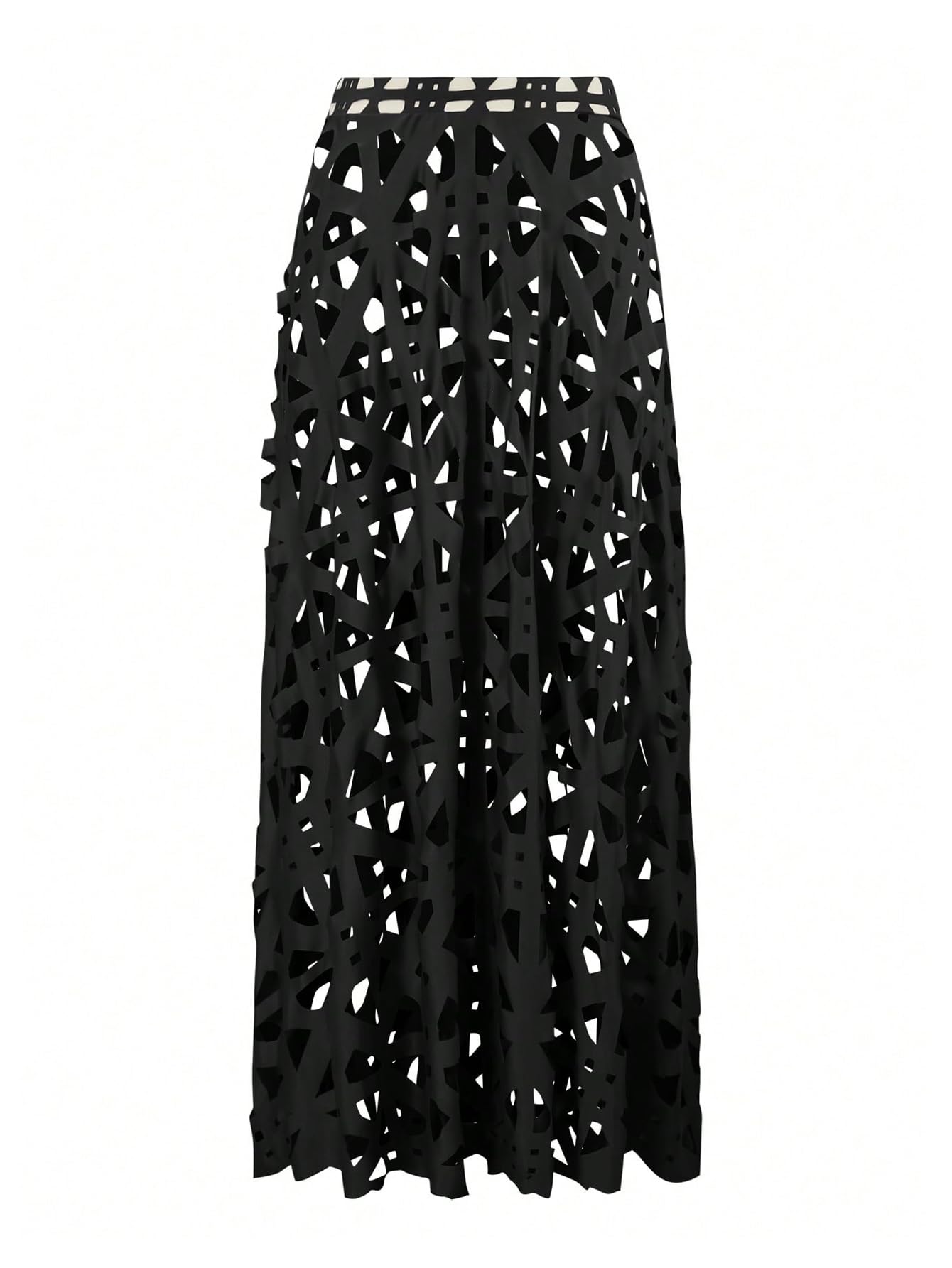 WDIRARA Women's Hollow Out 2 Piece Swimsuit One Piece with Cover Up Skirt Black Large