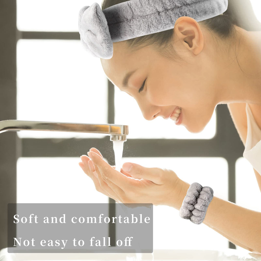 SLNZAPTY 12 PCS Face Wash Headband Wristband Set for Women, Microfiber Spa Hair Wraps for Girls, Makeup Skincare Headbands Wrist Bands for Washing Face（Black, Gray, Light coffee, Beige）