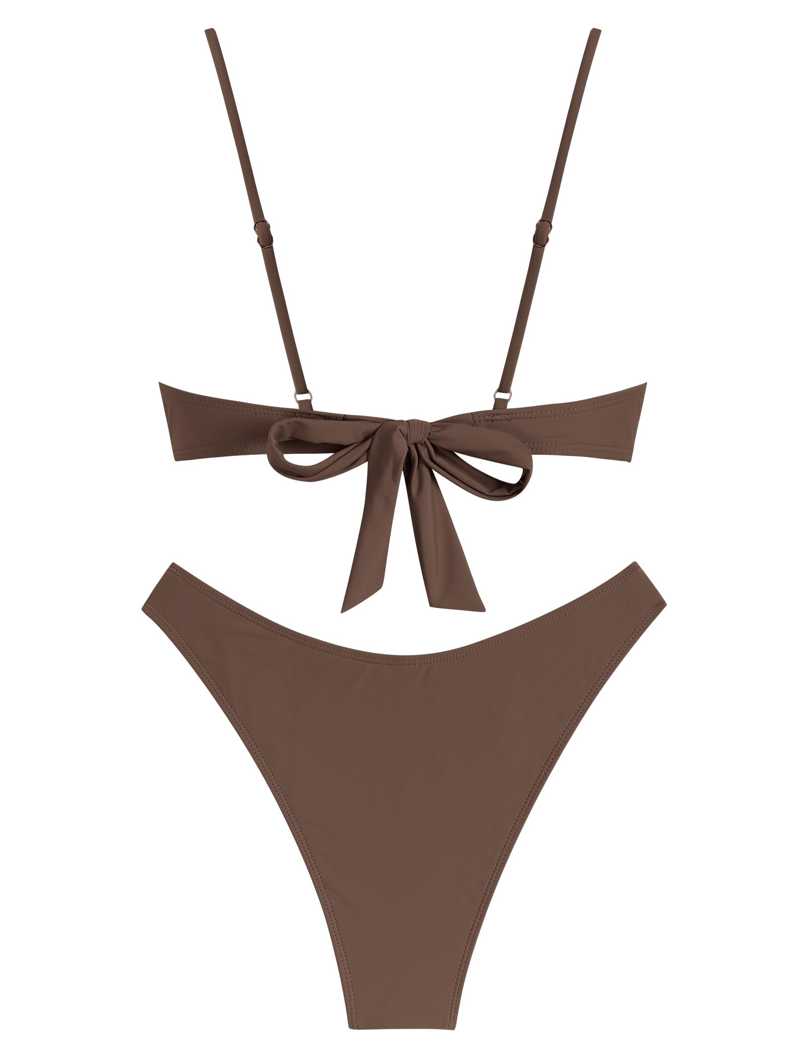 ZAFUL Women High Cut Bikini Sets String Sexy Swimsuit Two Piece Underwire Bathing Suit Brazilian Cheeky Cut Out Cute Swimwear Coffee S