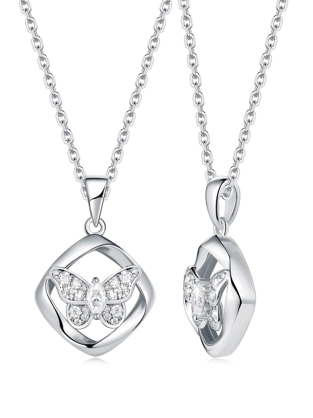 CYW Moissanite Butterfly Square Necklace for Women 925 Sterling Silver Chain Imitation Diamond Dainty Pendant Necklace