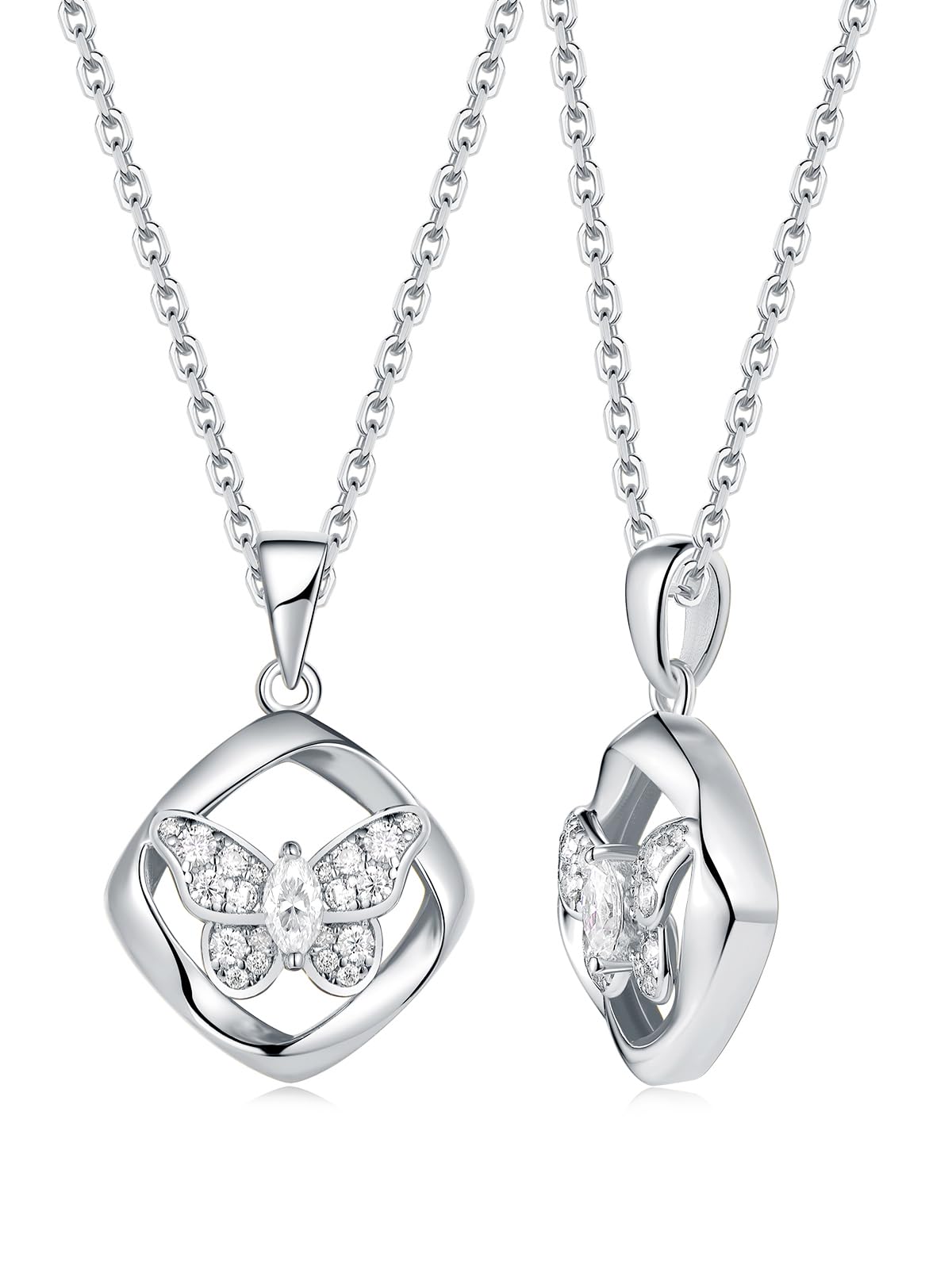 CYW Moissanite Butterfly Square Necklace for Women 925 Sterling Silver Chain Imitation Diamond Dainty Pendant Necklace