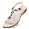 Littleplum Womens Flat Sandals Arch Support Summer Beach Sandals Comfort Walking Shoes Dress Ankle Elastic Bohemian Sandals for Women White Size 8.5