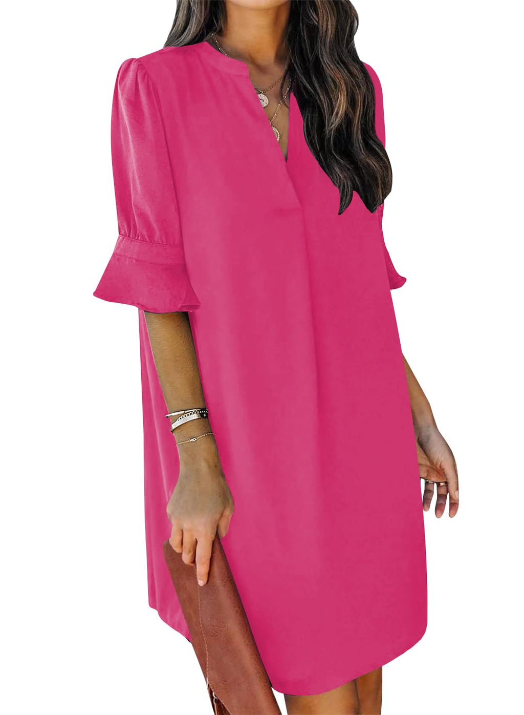 QACOHU Summer Dresses for Women 2026 Casual Loose Sundress Summer Wedding Guest Shift Dress Rose Pink L