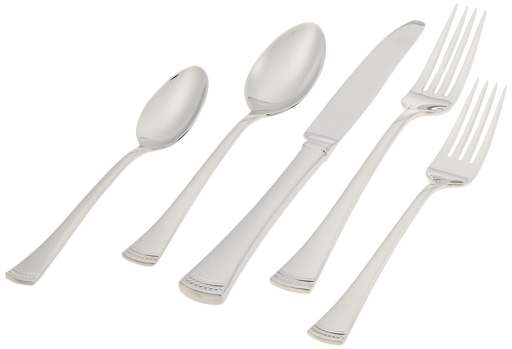 Lenox Silverware Set For 12, Portola 65-Piece Flatware Set with Serving Utensils, Service For 12, 18/10 Stainless Steel Flatware, Dishwasher Safe, Knives Spoons and Forks (Silver, 65 pieces)