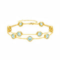 OJK Birthstone Bracelet for Women 14K Gold Aquamarine March Birthstone Bracelet Round Layered Bracelets Anniversary Birthday Jewelry Gifts for Wife Mom Her