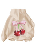 WDIRARA Girl's Cherry Graphic Hoodie Long Sleeve Hooded Sweatshirt Cute Pullovers Tops Apricot 7Y