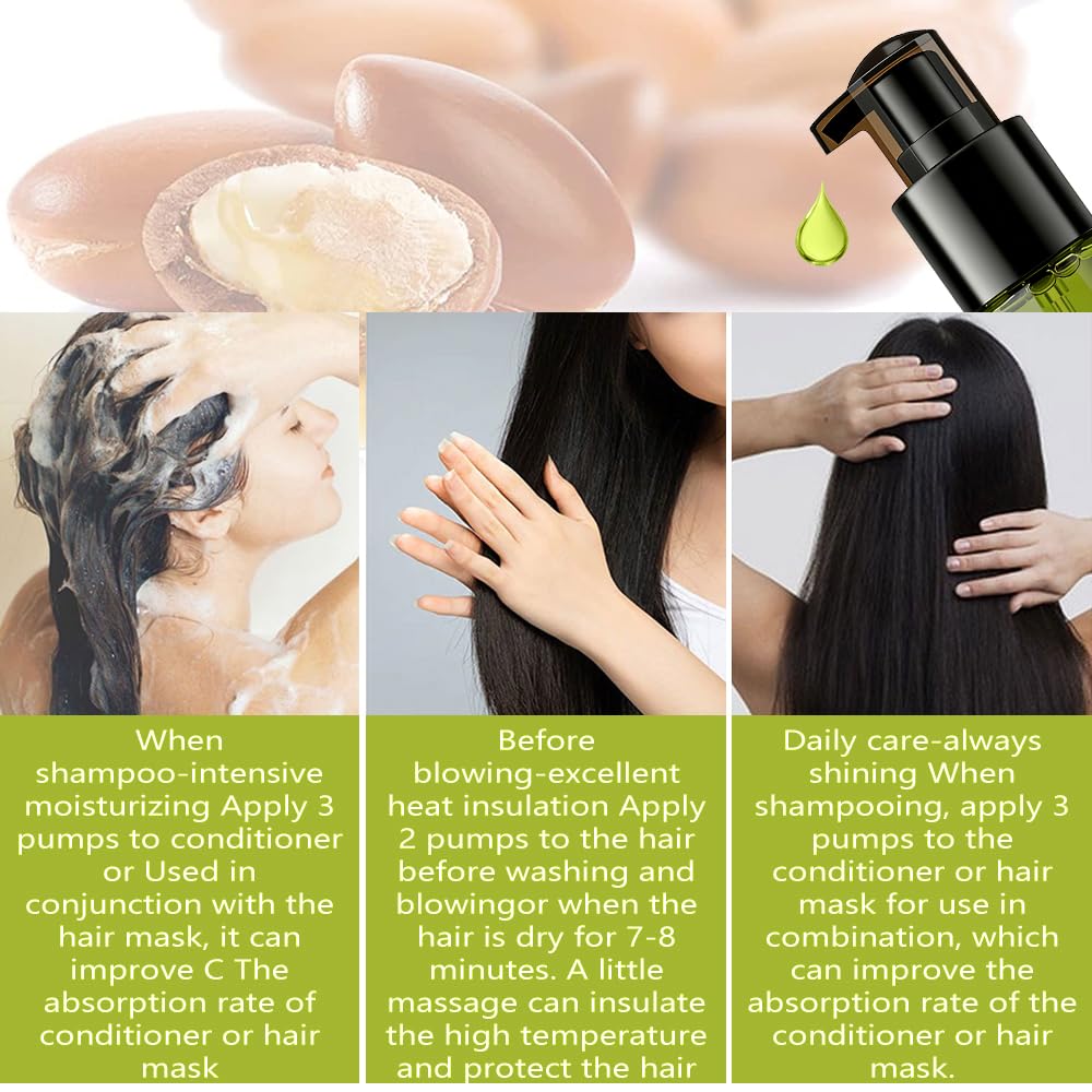 Hair Oil Serum for Frizzy Hair,Smooth & Shine Anti-frizz Hair Serum,Morocco Oil Silk Bright Hair Frizz-free Serum,Smoothing Natural Hair Care Essential Oil Reduce Dry,Curly,Wavy,Damaged Hair (2Pcs)