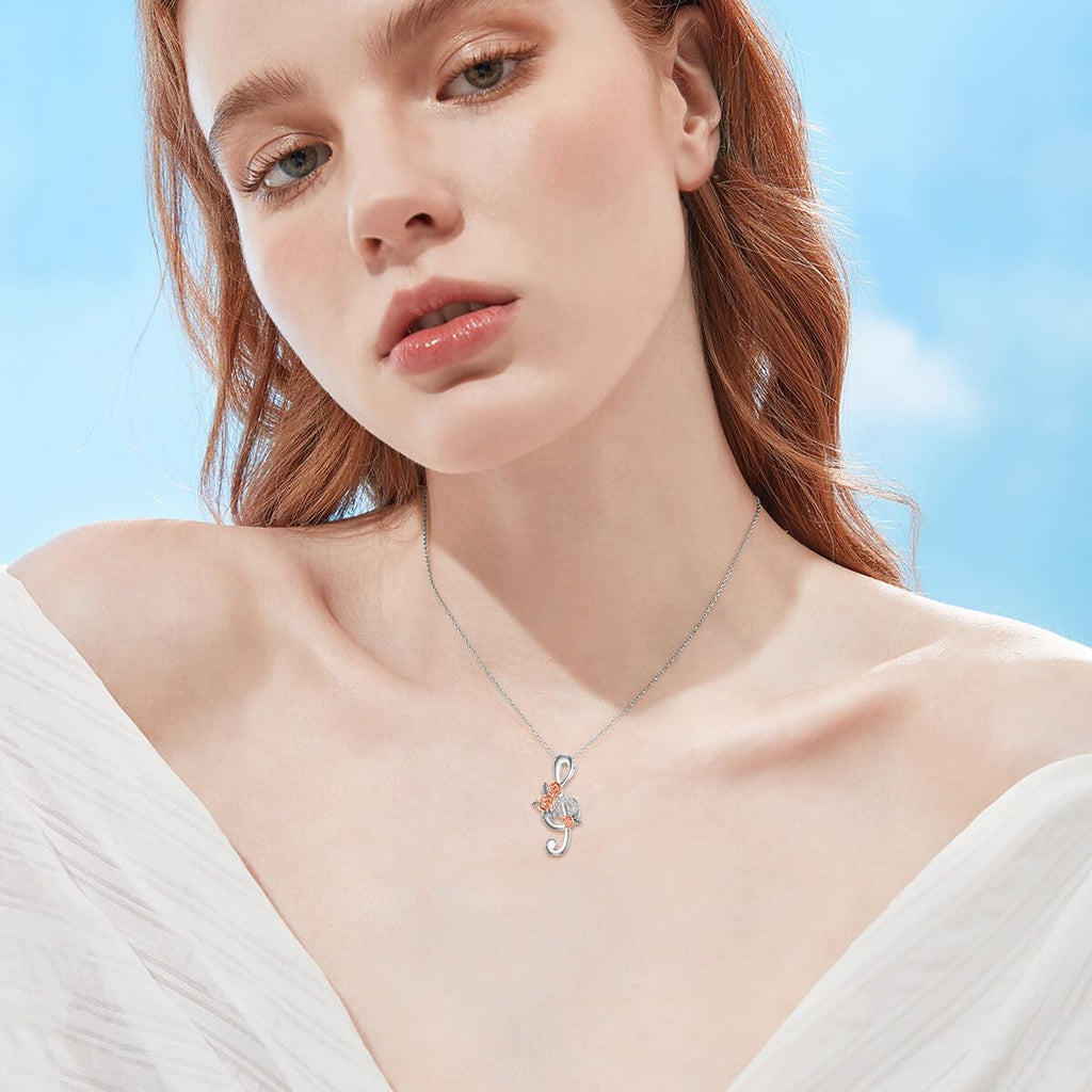 LWXIE Diamond Music Note Necklace 925 Sterling Silver Treble Clef Pendant Necklace with Lab Grown Diamonds Jewelry Gifts for Women Musician Music Lovers