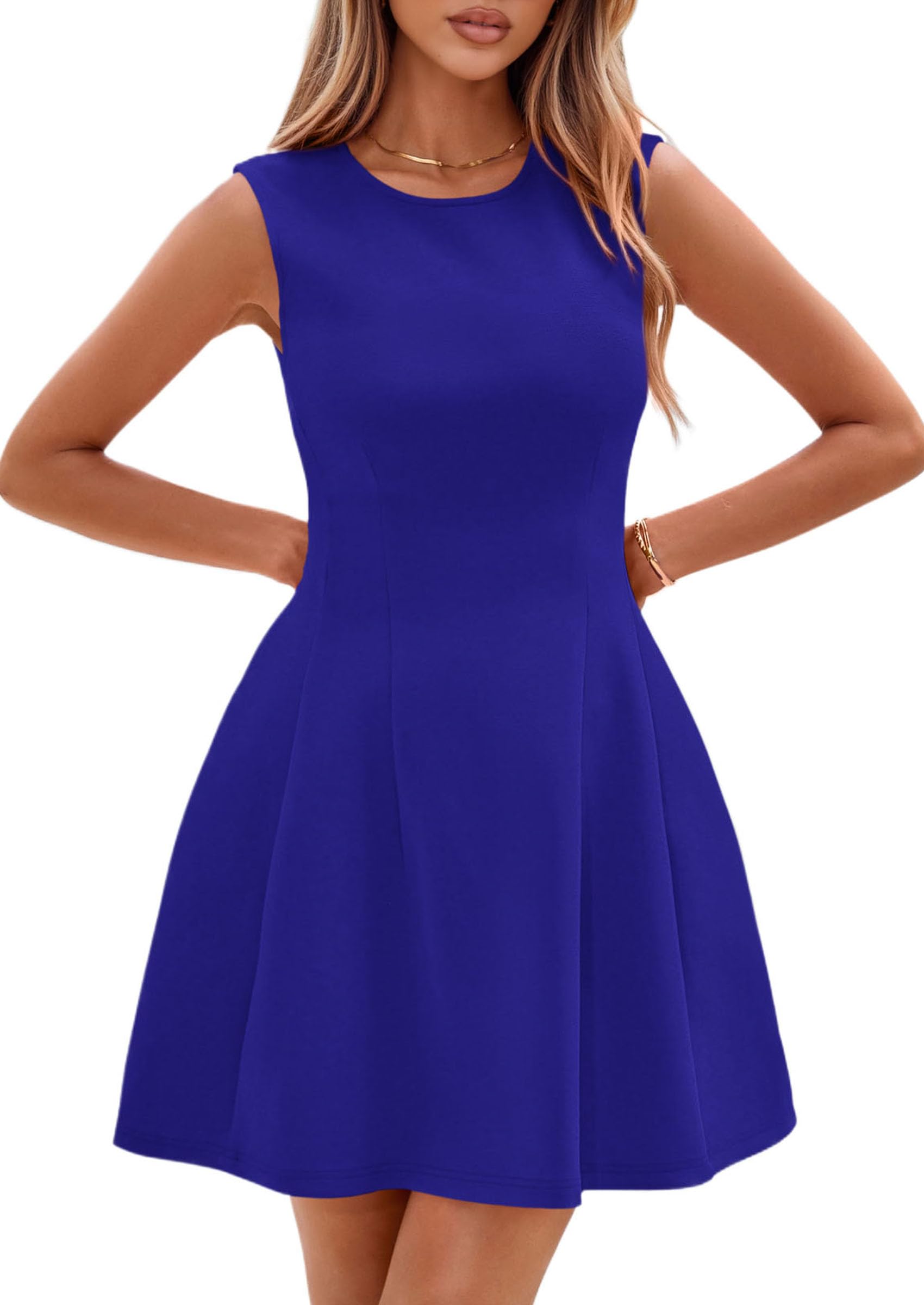 PRETTYGARDEN Summer Dresses for Women 2026 Elegant Classy Spring A Line Business Casual Work Graduation Cocktail Short Dress (Blue,XX-Large)