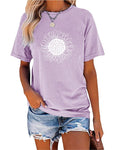 MaQiYa Womens Cute Sunflower Graphic Printed Tee Shirts Vintage Short Sleeve Cotton Shirts Tops (Purple,X-Large)