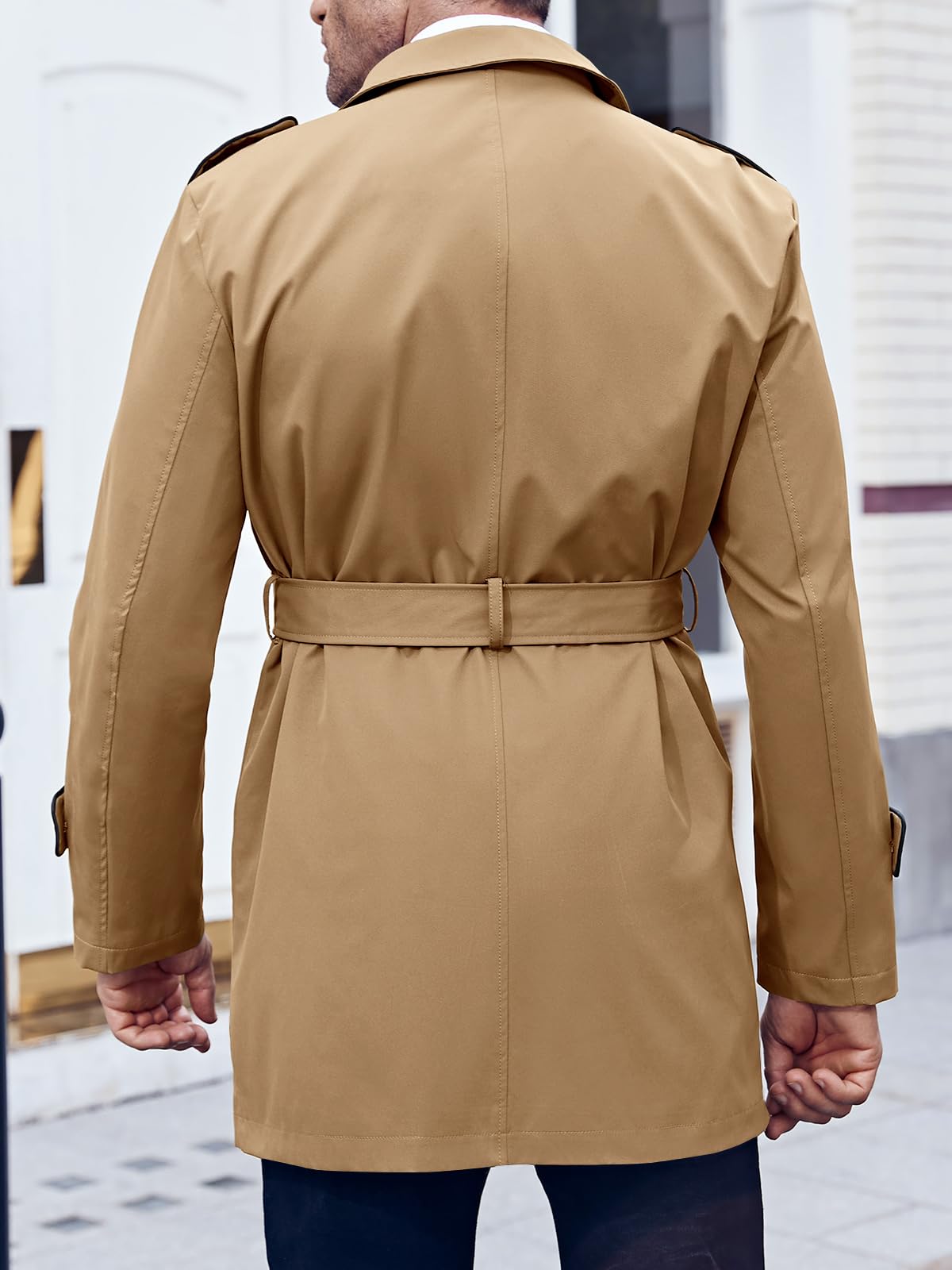 Makkrom Men's Trench Coat Slim fit Double Breasted Notched Lapel Belted Windbreaker Long Jacket Casual Windproof Overcoat
