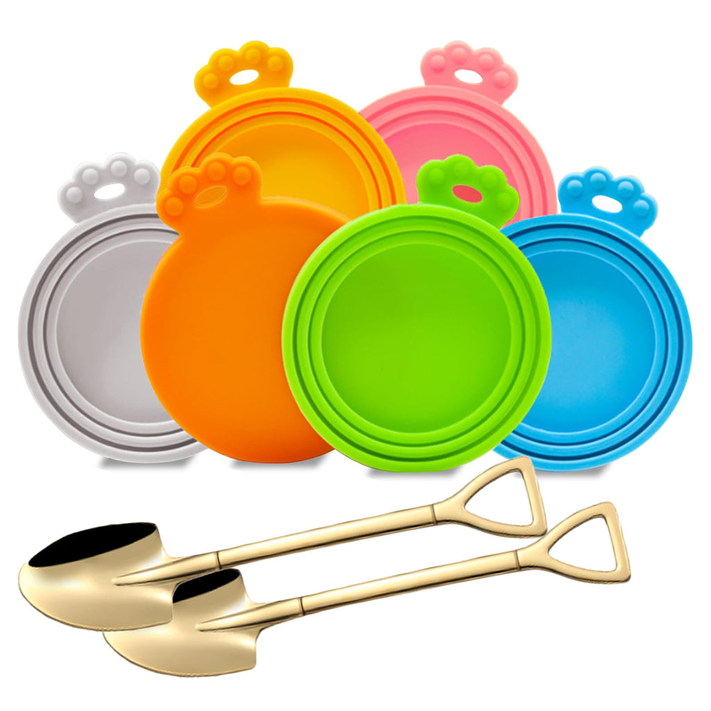 Yobbai 6 packs Pet Food Can Lids, Food Safe BPA-Free & Dishwasher Safe, Can Covers with 2 Stainless Steel Spoons, Most Standard Size Dog and Cat Can Tops