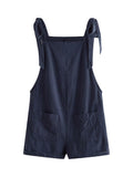 WDIRARA Women's Tie Strap Sleeveless Romper Overall Shorts with Pockets Deep Blue Medium