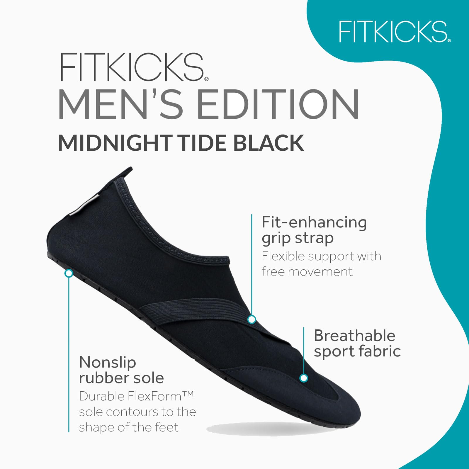 FITKICKS Active Men's Footwear Foldable Water Shoes - Midnight Tide Black, Medium