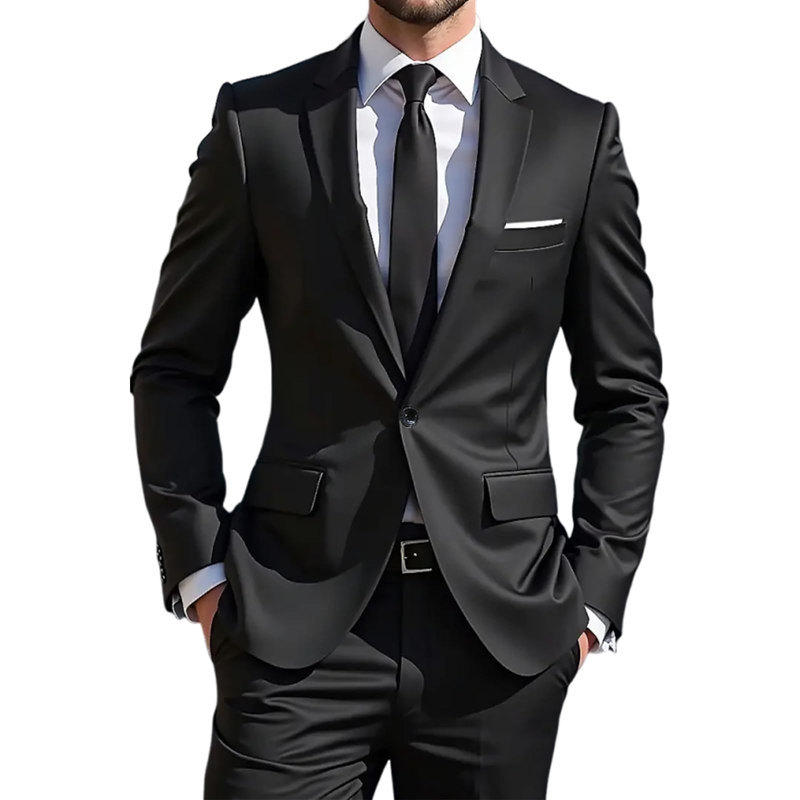i · FineLong Men's 2 Piece Suit one Button Slim Fit Formal Wedding Prom Tuxedo Suits Blazer Pants Set (US, Alpha, XX-Large, Regular, Regular, Black)