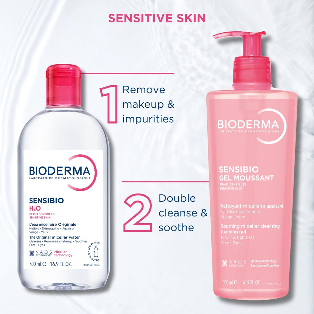 Bioderma Sensibio H2O Micellar Water, Makeup Remover Cleanser, Gentle for Skin, Fragrance-Free & Alcohol-Free, Gentle Face Cleanser for Sensitive Skin, 8.4 Fl Oz