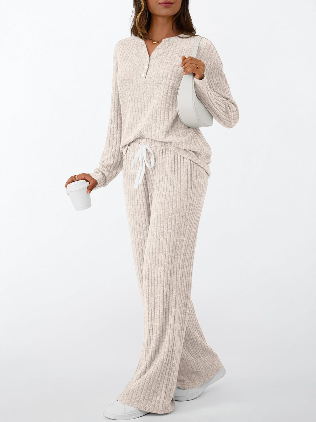 LILLUSORY Womens 2 Piece Lounge Sets Matching Airport Travel Outfits 2026 Spring Clothing Fall Pajamas Sweat Suits Pockets Apricot L