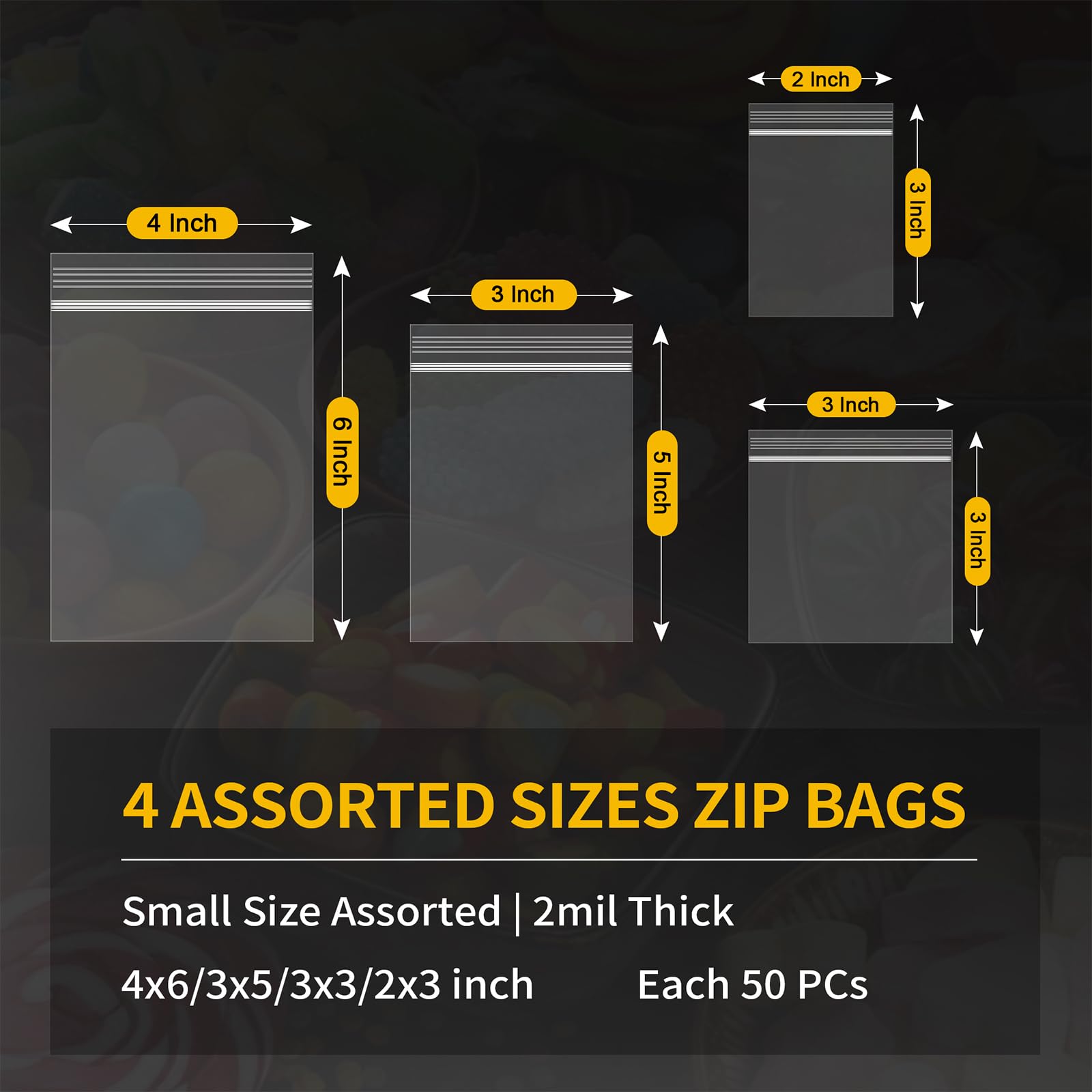 200 Pack Small Plastic Bags For Jewelry, Mini Baggies 4 Assorted Sizes. 2x3 3x3 3x5 4x6 Inch 2 Mil Thick Poly Zipper Lock Bags Clear for Jewelry, Bead, Crafts, Small Parts Storage