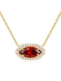 CYW Red Stone Marquise Garnet Gold Moissanite Necklace for Women 925 Sterling Silver