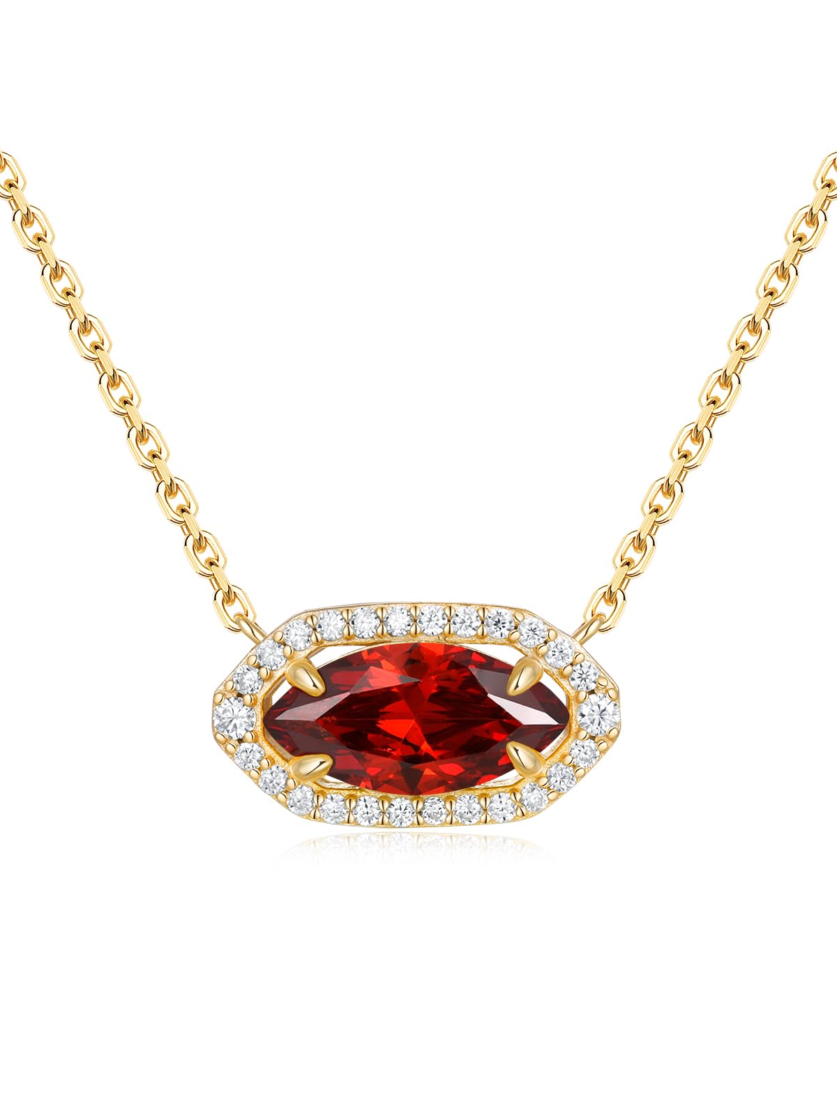 CYW Red Stone Marquise Garnet Gold Moissanite Necklace for Women 925 Sterling Silver