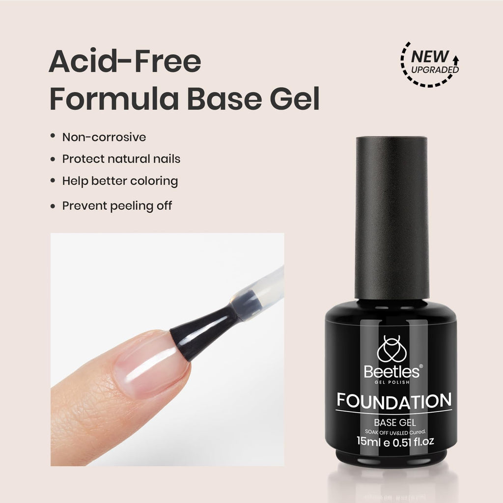 Beetles 2 Pcs 15ml No Wipe Gel Top Coat and Base Coat Set - Shine Finish and Long Lasting Soak Off LED Nail Lamp Gel Base Top Coat Finish Nail Art Design Manicure Gifts for Women